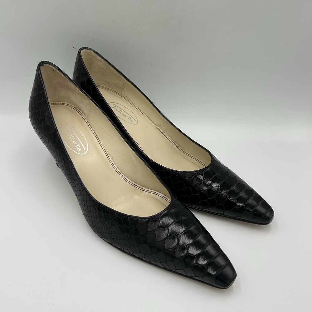 Talbots Leather Lizard Embossed High Heels Pump Shoes‎ Women's Size 7 Black